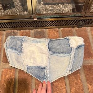 Vestique Patchwork Denim Top - Light and Medium Blue